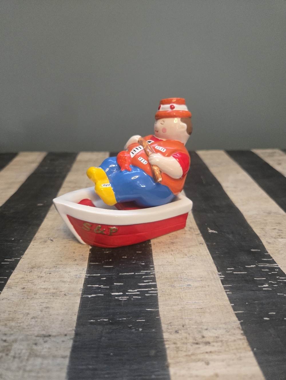 Vintage Papel Fisherman And Boat Salt And Pepper Shaker
